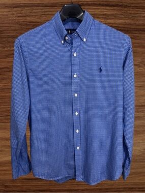 Ralph Lauren Men’s Blue Check Pattern Dress Shirt. Size Medium